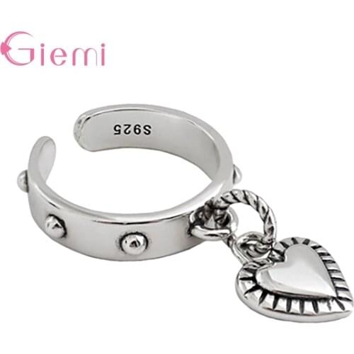 New Vintage 925 Sterling Silver Heart Tassel Pendant Open Adjustable Punk Ring for Women Girls Party Supplies Fashion Jewelry