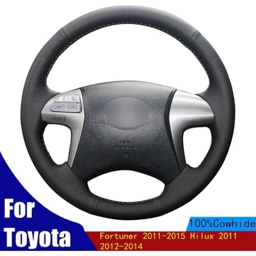 DIY Car Steering Wheel Cover Soft Black Genuine Leather For Toyota Fortuner 2011-2015 Hilux 2011 2012 2013 2014 2015