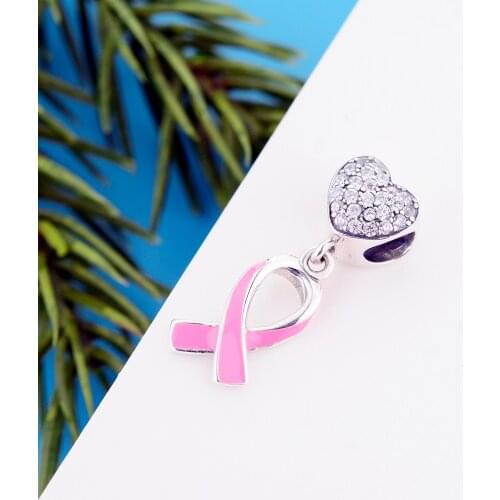 Fit Original Charm Bracelet Authentic 925 Silver Pink Ribbon Breast Cancer Awareness Bead For Making Women Berloque 2021 New
