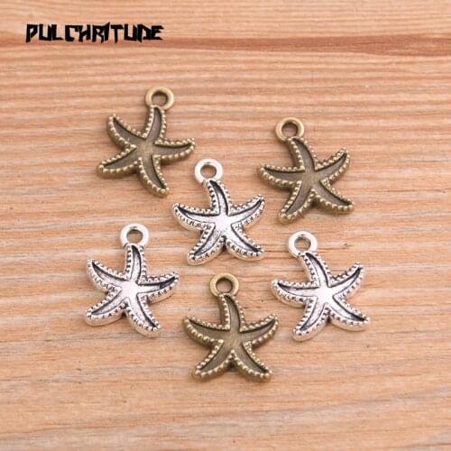 20PCS 15*18mm New Product Two Color Starfish Charms Coral Pendant Jewelry Metal Alloy Jewelry Marking