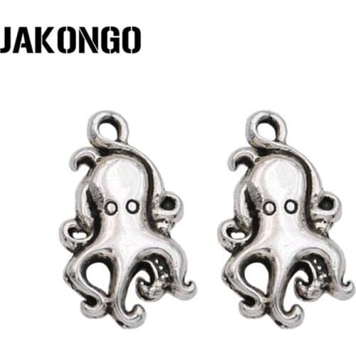 JAKONGO Antique Silver Plated Octopus Charm Pendant for Jewelry Making Bracelet Accessories DIY 18X10mm 25PCS/lot