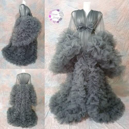 Extra Puffy Tulle Maternity Dresses For Photo Shoot Long Sleeves Ruffles Pleated Long Women Pregnancy Gowns Robes 2021