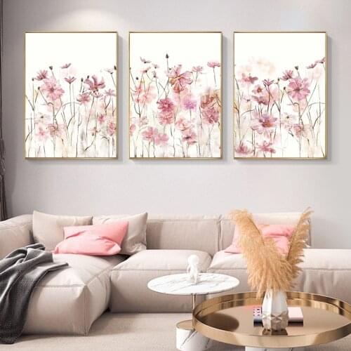 Botanical Pink Floral Flower Plant Posters and Prints Gallery Wall Art Nordic Canvas Painting Pictures for Living Room Decor
