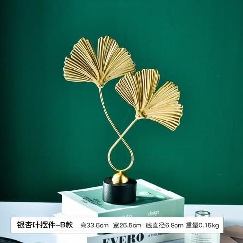Retro European Style Golden Ginkgo Leaf Interior Decoration Creative Ornament for Home Entrance Living Room Vintage Home Decor
