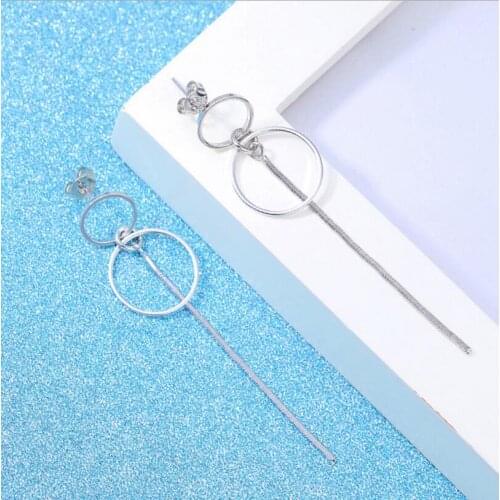 925 Sterling Silver Double Round Circle Long Tassel Earring Ear Line Jewelry For Women Fashion Party S-E176