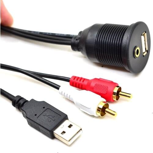 1m Car Dashboard Flush Mount Panel USB 2.0 3.5mm AUX RCA Extension Flush Mount Male to Female Cable Car Styling Dashboard