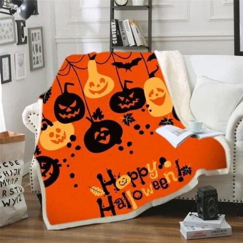 Horror Halloween Pumpkin Little Devil 3D Printed Throw Blanket Bed Soft Warm Office Blanket with Double Layer Adult Quilt