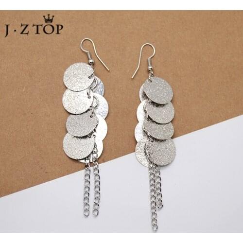 JZTOP Vintage Multilayer Metal Round Long Chain Tassel Drop Earrings Gold Geometry Dangle Earrings For Women Wedding Jewelry