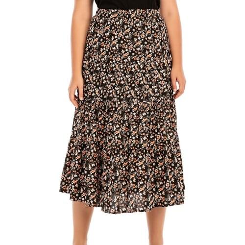 Floral Madi Plus Size Oversized 5Xl Large Korean Fashion High-Waisted Vintage Summer WomenS Clothing Skirt Vetement Femme 2021