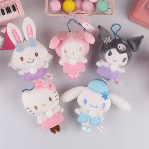 5 Styles 12Cm Cute Cartoon Kawaii Kuromi My Melody Kitty Cinnamoroll Plush Doll Toy Hanger Keychain Childrens Toys Girl Gifts