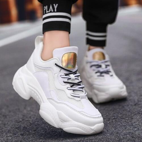 Mixed Color Women Shoes 2020 Spring Platform Sneakers Women Thick Bottom Dad Shoes Chunky White Breathable Casual Shoes Ladies