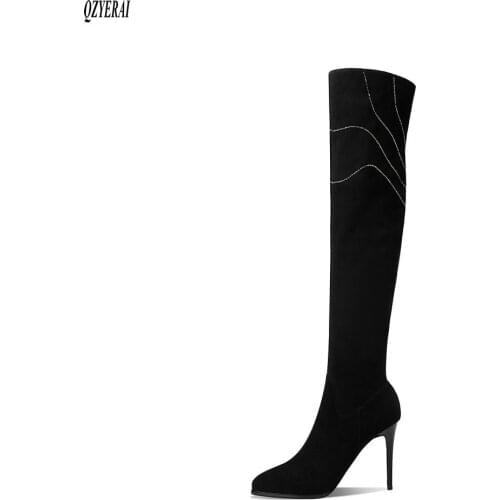 New winter Genuine leather Knee-high boots Women boots Diamond fashion warm Fine with Female boots 100% sheepskin Women shoes