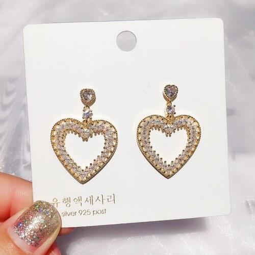 High-end CZ Crystal Heart Earrings Gold Color AAA Cubic Zircon Stud Earrings Luxury Women Party Gift Jewelry
