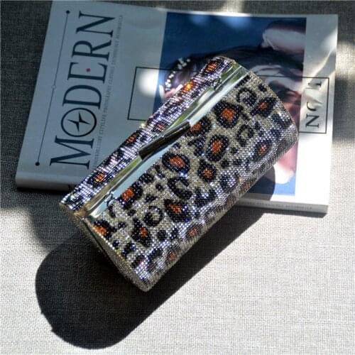 Bee In Fly Ladies Rhinestones Evening Clutch Purse Shiny Cans Shaped Leopard Crystal Shoulder Bags Cocktail Party Bag