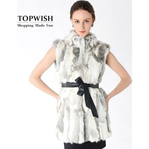New Fashion Mandarin Collar Real Rabbit Fur Vest Slim Custom Factory Genuine Fur Gilet Women Overcoat TNT502