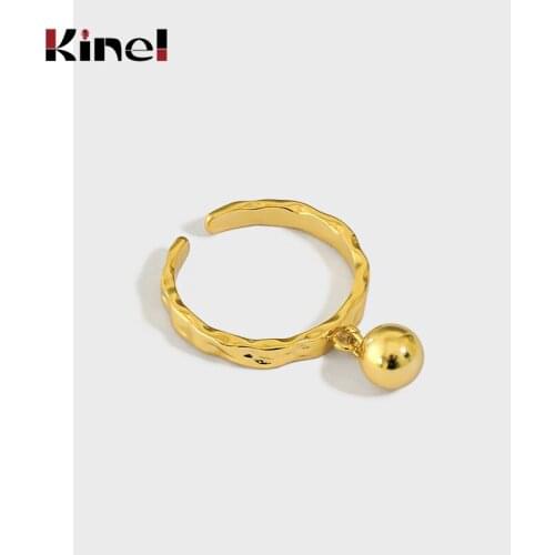 Kinel Genuine 925 Sterling Silver Round Beads Ring Open Adjustable Finger Rings for Women Wedding Minimalist Jewelry