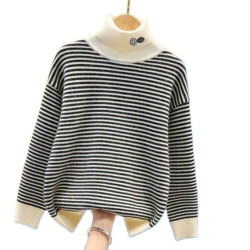 Winter Children sweater 4-15Y big kids knit sweater girl teenage striped pullovers child bottoming shirt girls turtleneck jacket
