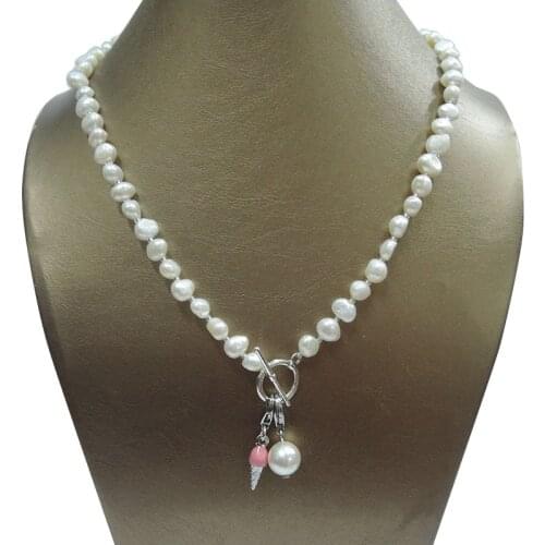 100% NATURE FRESHWATER PEARL NECKLACE ,half round baroque 7-8 mm, NICE ice cream .cake pendant,heart,horse pendant