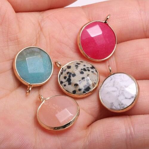 100% Natural Stone Pendants Round Shaped Small Faceted Pendant for Women Jewelry Gifts Making DIY Necklace Earrings 17x20mm