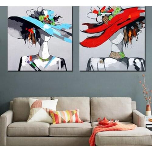 2 Panel Oil Paintings Unframed Abstract Beautiful Girl 100% Hand Painted Wall Pictures for Living Room Figure Canvas Painting