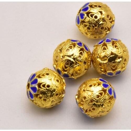 2Pcs/Lot 8mm Cloisonne 18K Brass Gold Plated Enamel Charms Round Beads Scattered Beads Accessories Wholesale Jewelry JA0363