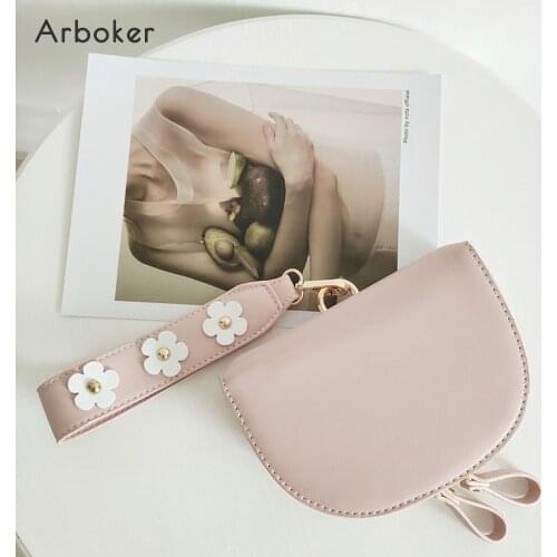 2021 flower handbag fashion women half moon box cute small day clutch PU leather hand bag girls Mini wallet phone floral case