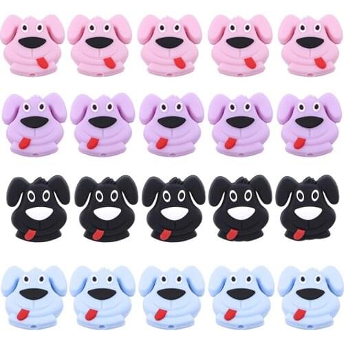 5PCS/Pack Dog Silicone Beads Animal Teething Pacifier Chain Perle Silicone Food Grade Cartoon BPA Free Baby Teether