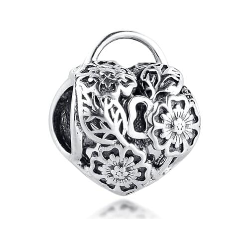 CKK 925 Sterling Silver Openwork Floral Heart Padlock Charm Beads for Jewelry Making Fits Original Charms Bracelet Wholesale