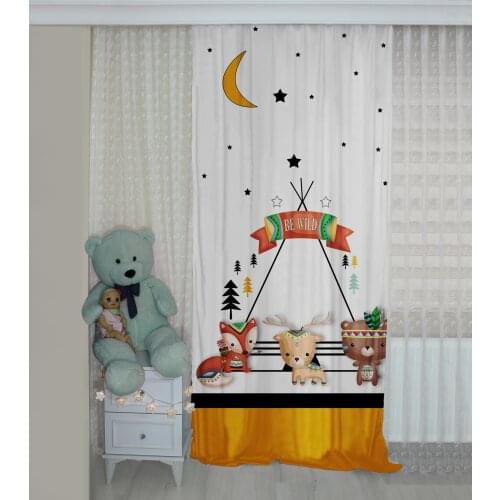 Cute Scandinavian Animals Patterned Background Curtain velvet curtain kids room drape Stars Moon Tent