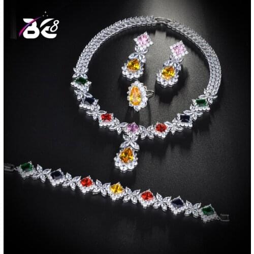 Be 8 Sparking Multi Brilliant Cubic Zirconia Wedding Bridal Jewelry Set Women Bridal 4 Pcs Earring Necklace Set Dinner PartyS164