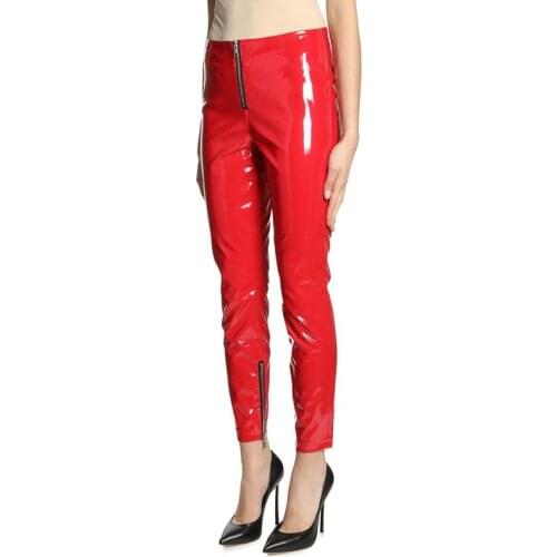 High Waist Shiny Patent Leather Pencil Pants Women Casual PU Leather Trousers Slim Ladies Stretch Bodycon Pants Pocket Custom