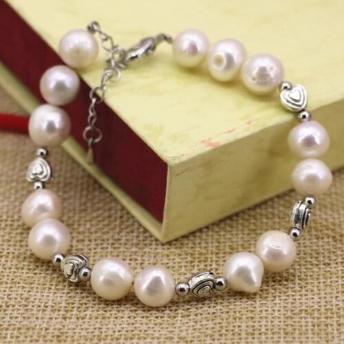 Bohemia style natural 9-10mm white pearl beads bracelets & bangle antique silver-color accessories diy jewelry 7.5inch B3094