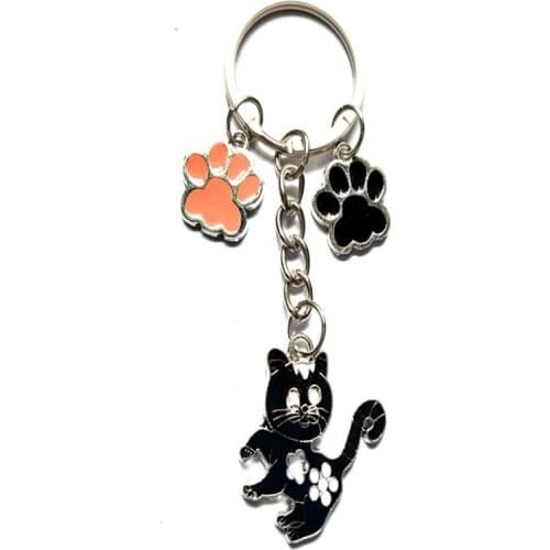 Cute Animal Cat Keychain Enamel Cat Paw Print Key Ring For Keys Car Bag Key Chains Couple Pet Cat Lovers Jewelry Fashion Gift