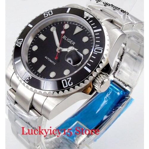 BLIGER New Japn NH35 Movement Business 40mm Mechanical Men Wristwatch Sapphire Crystal Mental Bracelet Red Second Hand