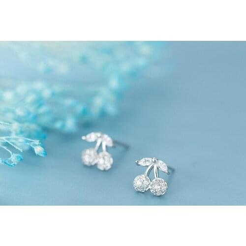 Colusiwei Hot Sale 925 Sterling Silver Sparkling Clear CZ Luxury Cherry Exquisite Stud Earrings for Women Fashion Jewelry Gift