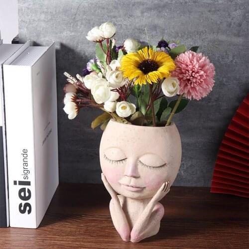 Portrait Flower Pot Nordic Art Decorative Vase Human Face Statue Sculpture Plant Resin Flower Arrangement Container