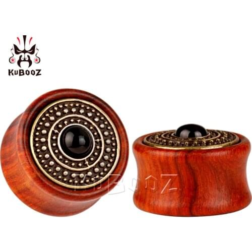 Kubooz piercing wood ear plugs tunnels piercing body jewelry with metal logo design sell by pair ear gauges