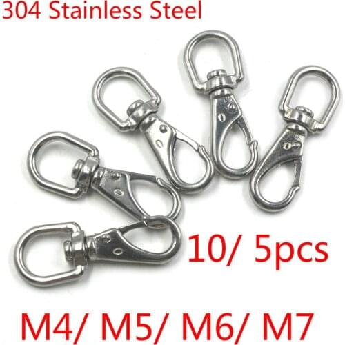304 Stainless Steel M4/ M5/ M6/ M7 Boat Marine Pet Chains Key chains Swivel Eye Spring Hardware Snap Hook 10/ 5pcs