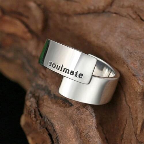 Korean Gothic Jewelry Gifts For Women Wide Surface Punk Style Letters Finger Rings Tibetan Silver Glossy Vintage Cocktail Ring