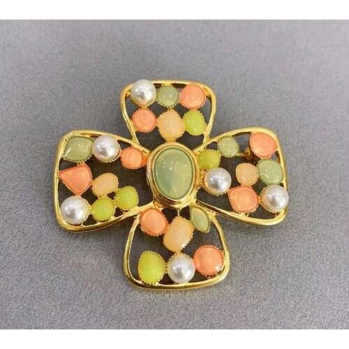 Hot Brand Jewelry Vintage Flower Style Cross Colorful Resin Fashion Brooches For Women