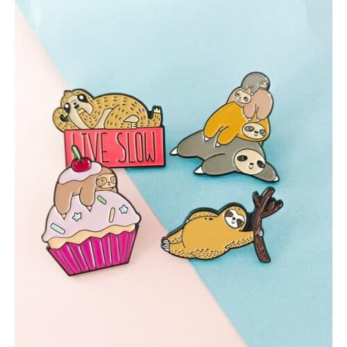 Adorable Cute Sloth Koala Pin Cake Lazy Animal Flash Enamel Badge Brooch Lapel Pins Denim Shirt Bag Cartoon Jewelry Gift for kid