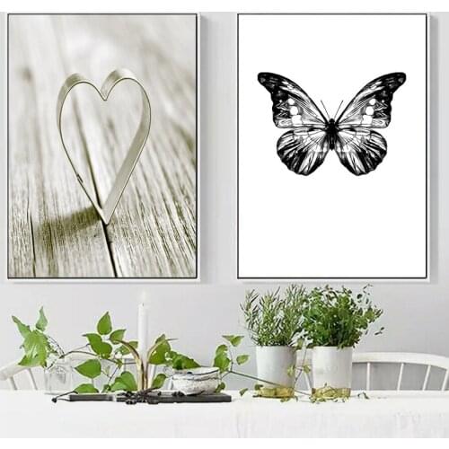 Minimalist Heart Black Butterfly Wall Art Canvas Painting Nordic Posters And Prints Wall Pictures For Living Room Bedroom Decor