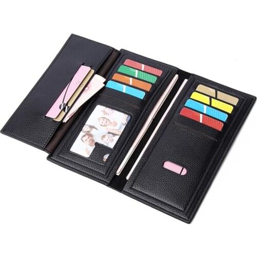 New Many Departments Bifold Leather Wallet Men Luxury Business Purses Credit Card Holder Zipper Coin Purse Long Sim Wallets Man