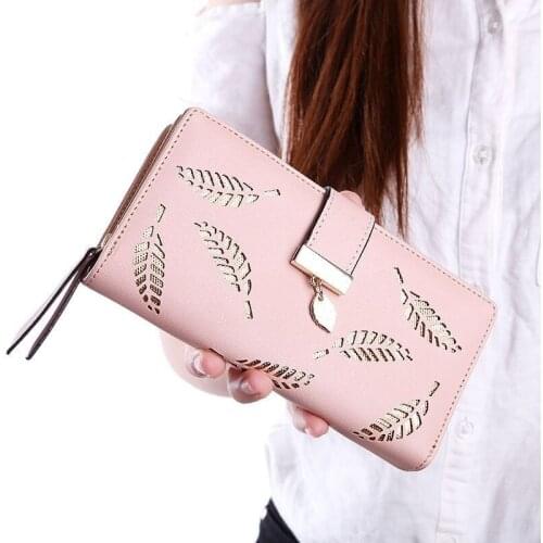 Hot Women Wallet PU Leather Purse Female Long Wallet Leaves Pouch Handbag Coin Purse Large Card Holders Clutch