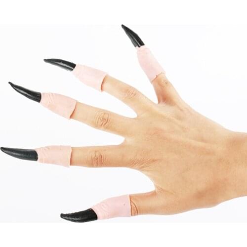 Halloween Prop Black Red Witch Ghost Holiday Party Decora Environmental Protection Zombie Fake Fingers Witch Nail Set Cover