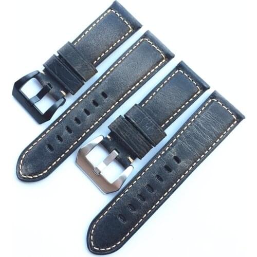 Handmade Retro 22mm 24mm 26mm Smoky grey Crazy Horse Genuine Leather Watchband Wristband Replace For PAM Panerai Watch Strap