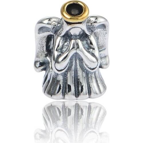Halo Divine Angel Christmas Charms 925-Sterling-Silver Winter New Two Tone Religious Charms Bead Fits Pandora Bracelet Jewelry