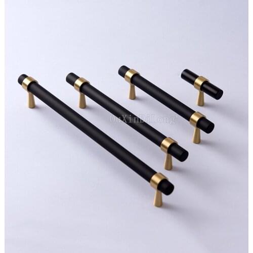 10PCS Brass Light Luxury Cabinet T Knob Handle Black with Gold Cupboard Knobs and Drawer Pulls Furniture Handles GF125