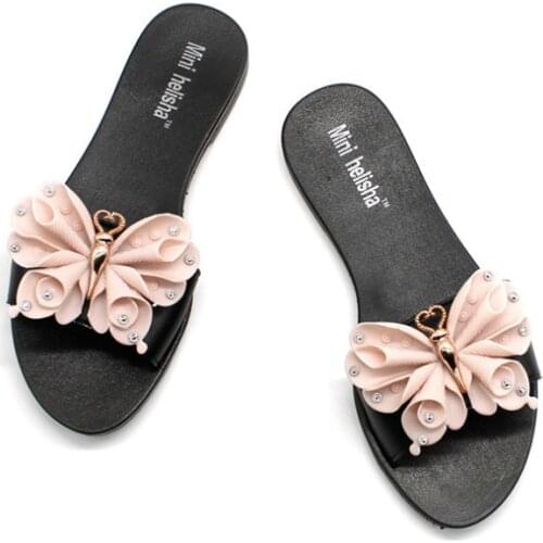 Dropshipping New Women Slippers PU Bow Summer Beach Shoes Female No Fur Flat Casual Solid Sandals Outdoor Sweet Slippers