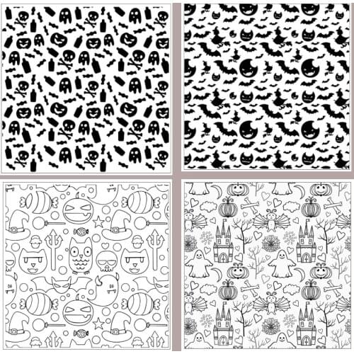 Silicone Clay Texture Sheets Flexiable Stamp Mat Emboss Halloween Pattern Designer DIY Polymer Clay Pottery Ceramic Impressions